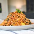 pasta dish on white ceramic plate