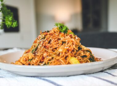 pasta dish on white ceramic plate