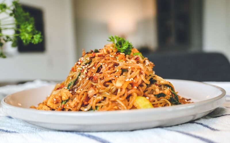 pasta dish on white ceramic plate