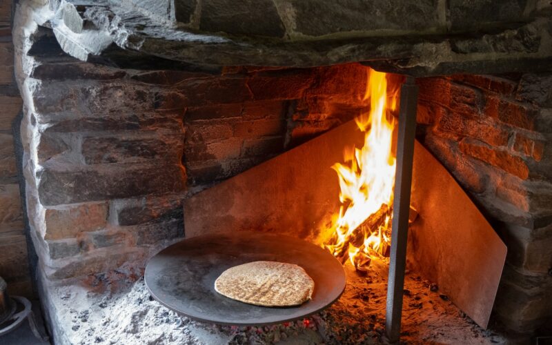 a fire in a brick oven