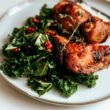 cooked meat with green vegetable on white ceramic plate